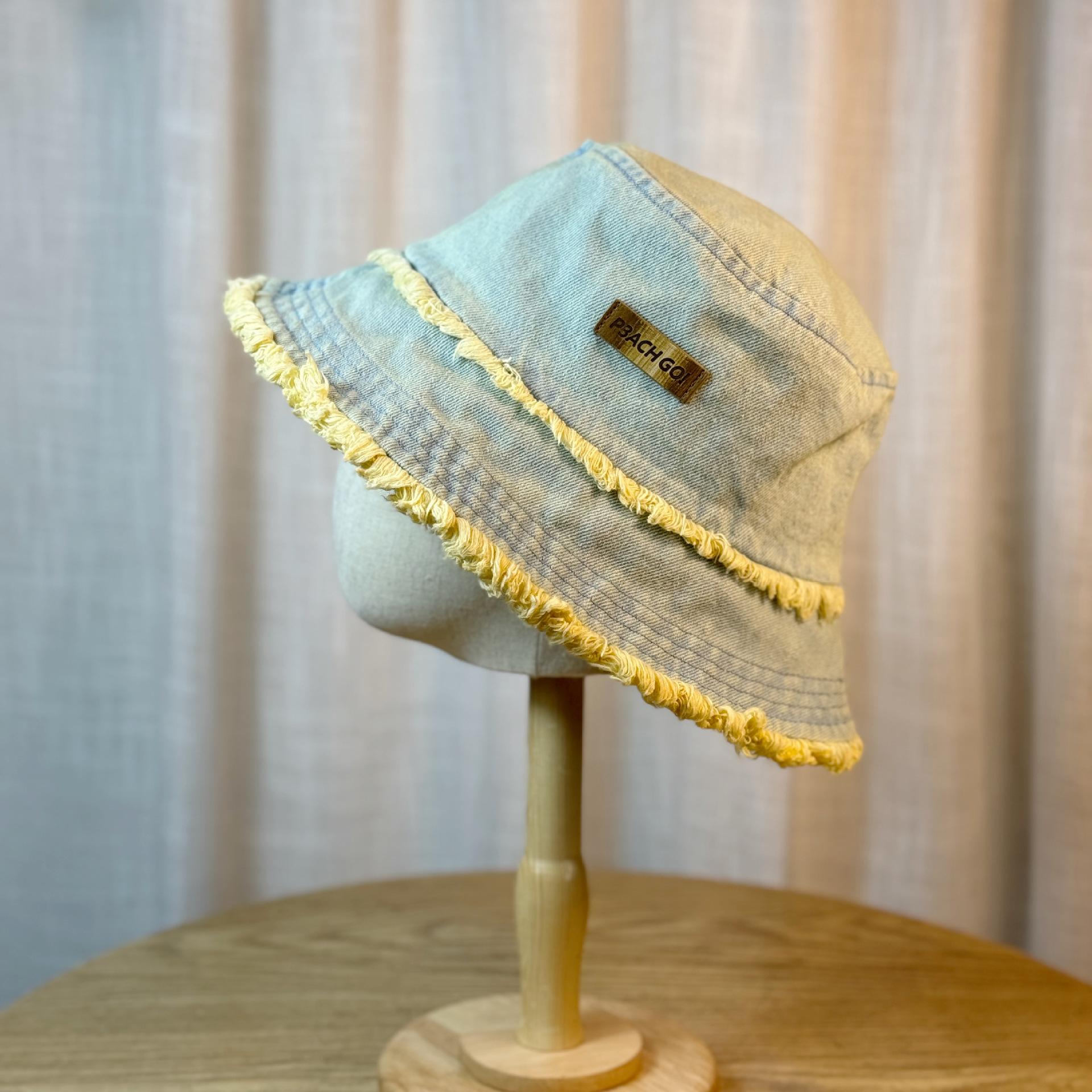 

Потертая джинсовая шляпа-панама в западном стиле, персонализированное лицо, маленькая состаренная альпинистская шляпа, дизайн с защитой от солнца, нишевая шляпа-ведро, трендовая Adjustable