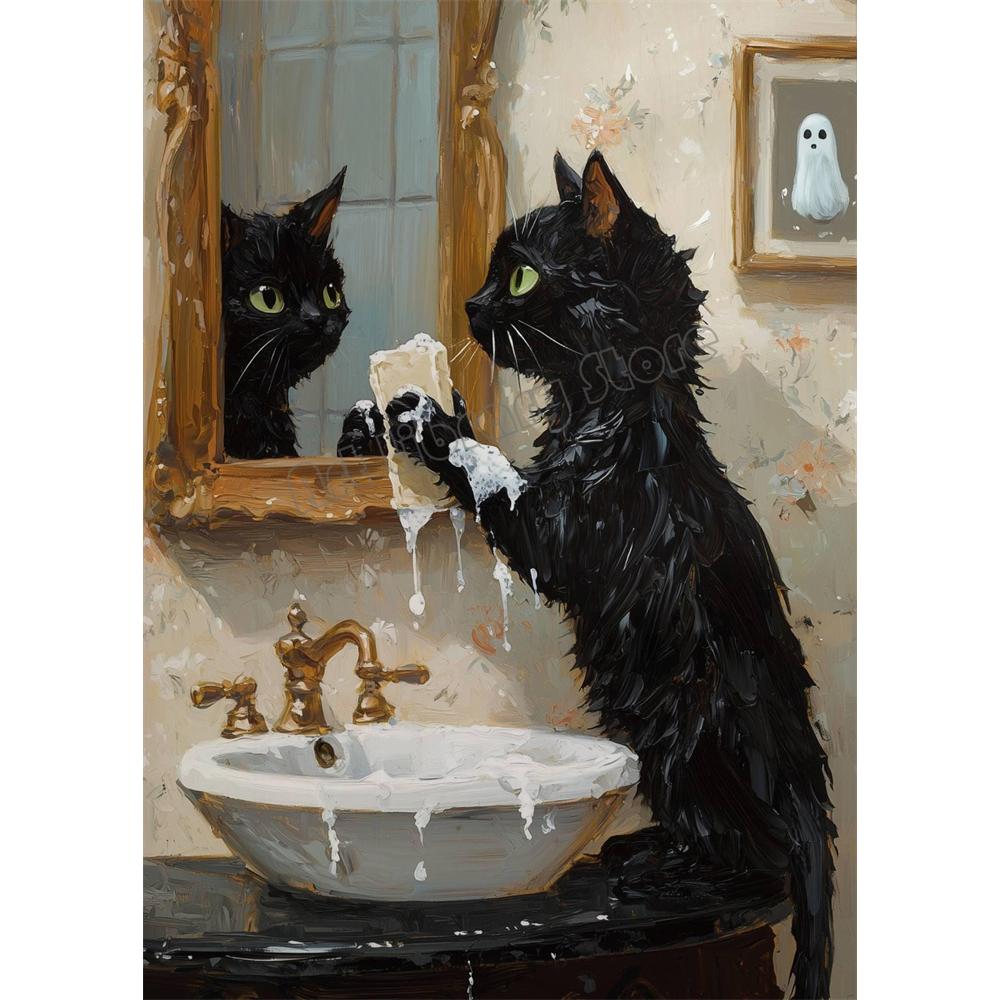 DIY 5D Diamond Painting Mosaic Cute Ghost and Black Cat Full Drill Embroidery Butterfly Art Kit Portrait Handicrafts Cross Stitch Decor Gift