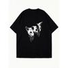 Oversized T Shirt Dress Black Cat Skull Print For Casual Wear