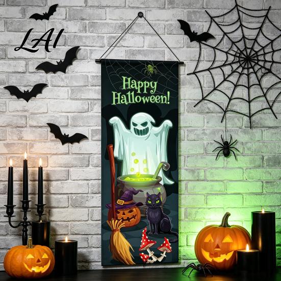 Witch Theme Wall Decor Halloween Flag Banner Backdrop Spooky Pumpkin Ghost Hanging Decorative Photo Booth Backgrounds Background Decoration