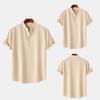 Men's Slim-Fit Stand-Up Collar Solid Color Short-Sleeve Shirt, 2024 Spring/Autumn Collection