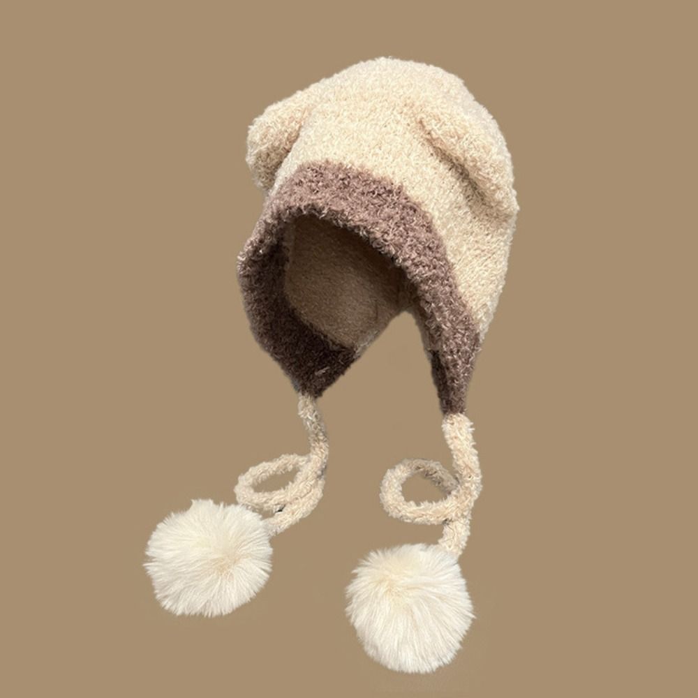 

Skull Cap Cat Ears Beanie Beanie Hat Plush Hat Fashion Bear Ears Knitted Hat Winter/Autumn бежевый