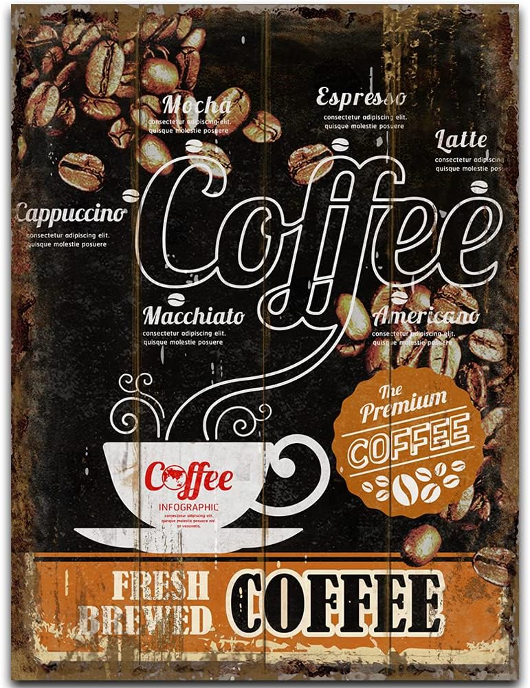 

Original Retro Design Fresh Brewed Coffee Wood Signs Wall ArtNatural Wooden Board Print Poster Wall Decoration for CafeKitchen 20x30cm（7.8x11.8inch）