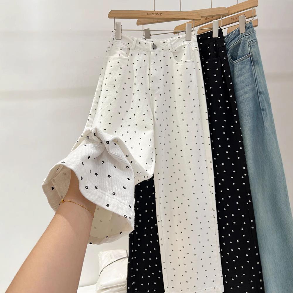 

High-Waisted Summer White Jeans: Women s Loose, Slimming, Straight-Leg, Wide-Leg Pants 4XL (suggested 160-175 jin)