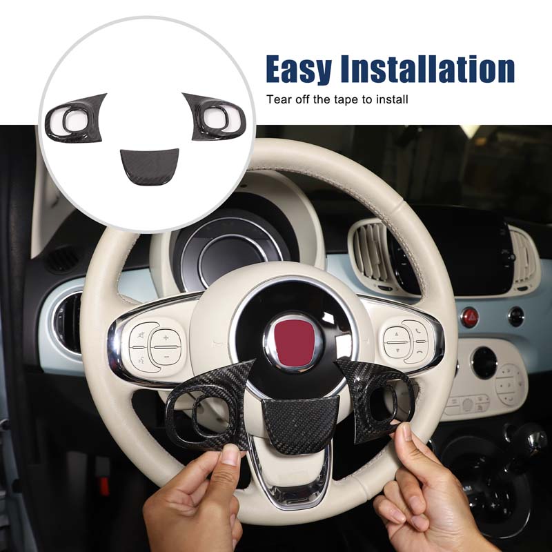 For Fiat 500 2016-2025 2026 Real Carbon Fiber Car Steering Wheel Button Frame Panel Cover Trim Sticker Car Accessories