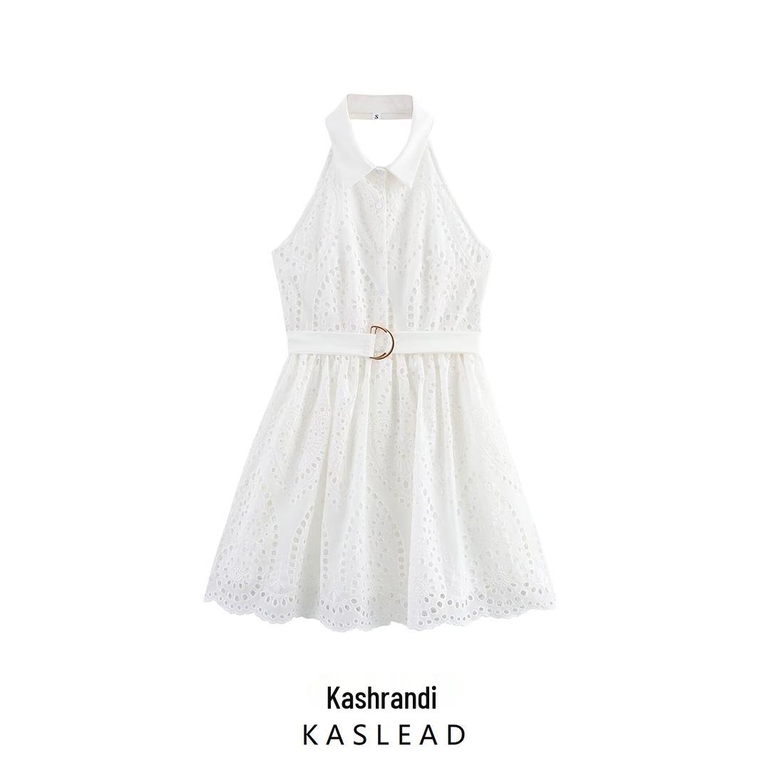 

2025 Spring Women s Stylish European & American Embroidered Lapel Dress Extra Small білий