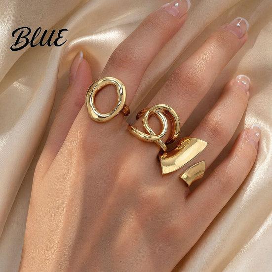 Lightweight Comfortable Ring 3Pcs/Set Alloy Plating Process Set Exaggerated Geometric