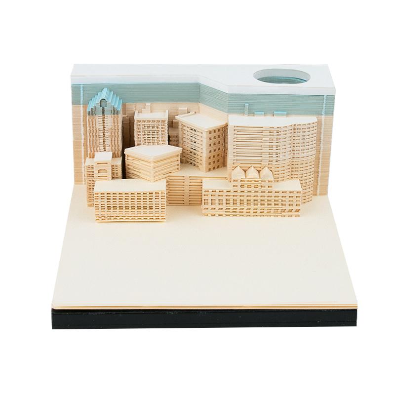 Night City Building Block Shape 3D Memo Pad Custom Logo Funny Tear-Off Cute Sticky Paper Cut Notes Memo Pad 9*9*5CM