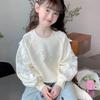 Versatile Girls' Round Neck Pullover Hoodie for Spring and Autumn - Stylish and Sweet for Older Children
