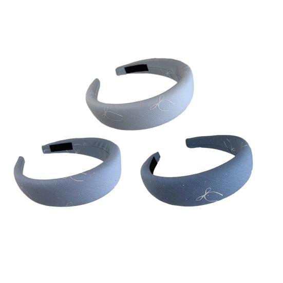 Yousheng Süßer Stil Stirnband Blaue Stickerei Verdickte Schwammpolsterung Schleifenmuster Haarreif mit Glatten Kanten Gesichtsformendes Haaraccessoire