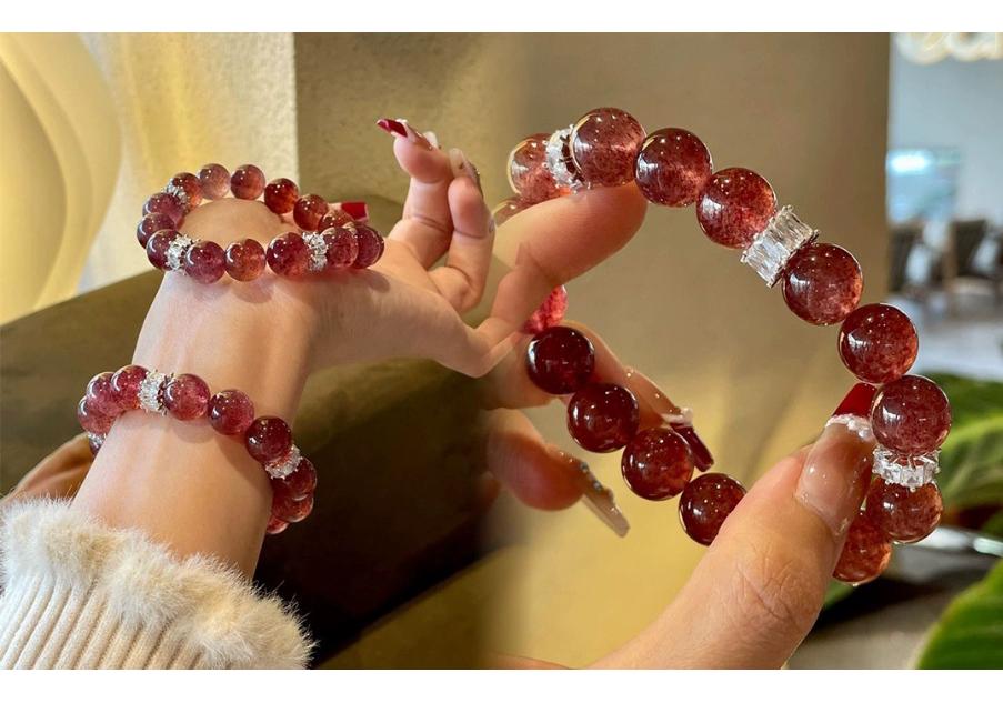 Starlight Pigeon Blood Red Crystal Bracelet Gift – Cherry Strawberry Design for Best Friend's Birthday, Inspired by Xiaohongshu Style.