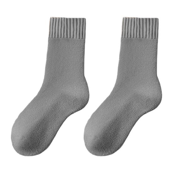 1 Pair Women Winter Socks Solid Color Ribbed Cuffs Thickened Plush Lining Sleeping Socks Autumn Winter Daily Wear