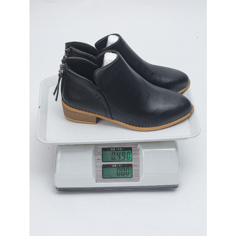 Pointed Rear Zipper Short Martin Boots Women's Large Size Leather Boots Solid Color Skinny Thick Heel Leather Surface and Ankle Boots