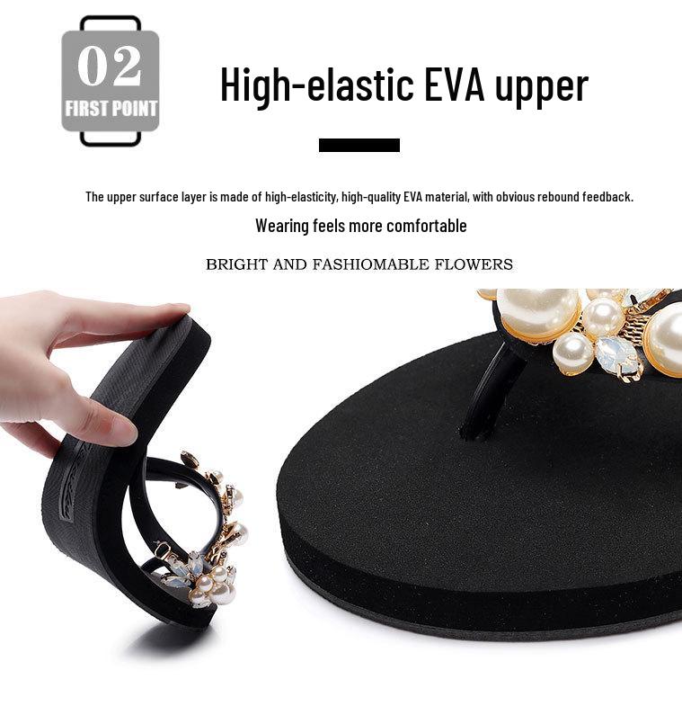Women's Summer Pearl & Rhinestone Flat Heel Toe Cover Slippers
