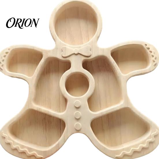 Rustic Kitchen Table Decor Wooden Christmas Divided Tray, Gingerbread Man Santa Xmas Tree Compartment Snack Decorative Nut Serving Dishes Platter,