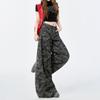 Women Camo Wide Leg Jeans High Waist Draped Floor Length Denim Pants Hip Hop Streetwear Loose Cargo Trousers With Washing Craft