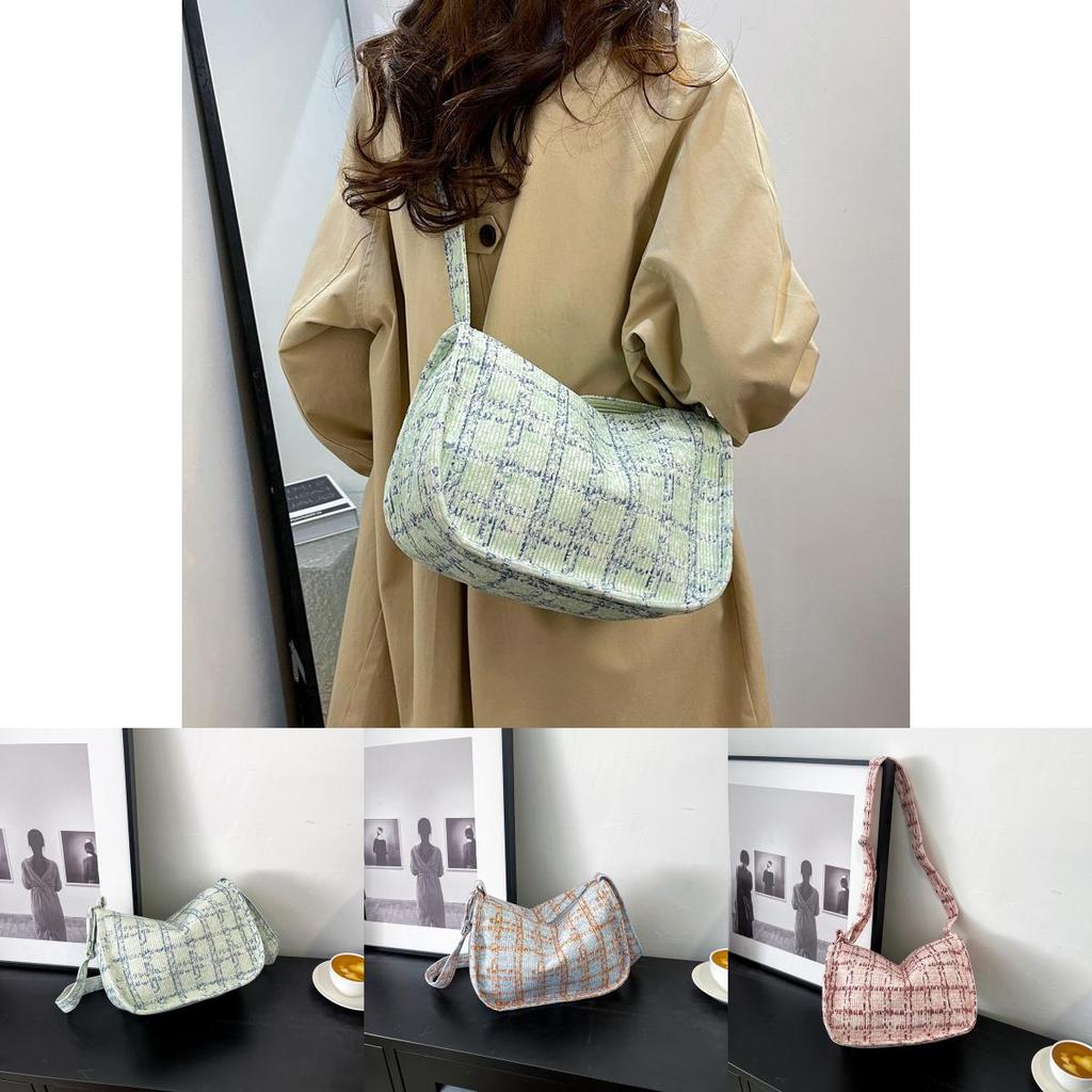Trendy Grid Cloth Women's Bag 2024 New Korean Style Literary Large Capacity Shoulder Bag Ladies Armpit Bag Street Fashion