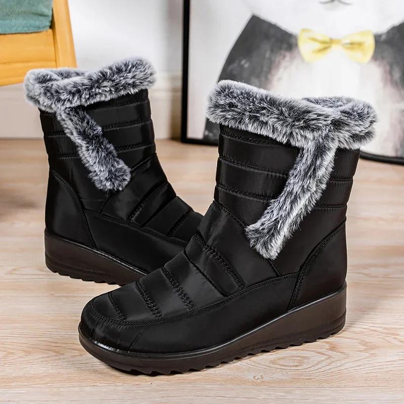

Non Slip Waterproof Snow Boots Women Plus Size 44 Faux Fur Platform Winter Boots Woman Warm Plush Ankle Booties Cotton Shoes 44