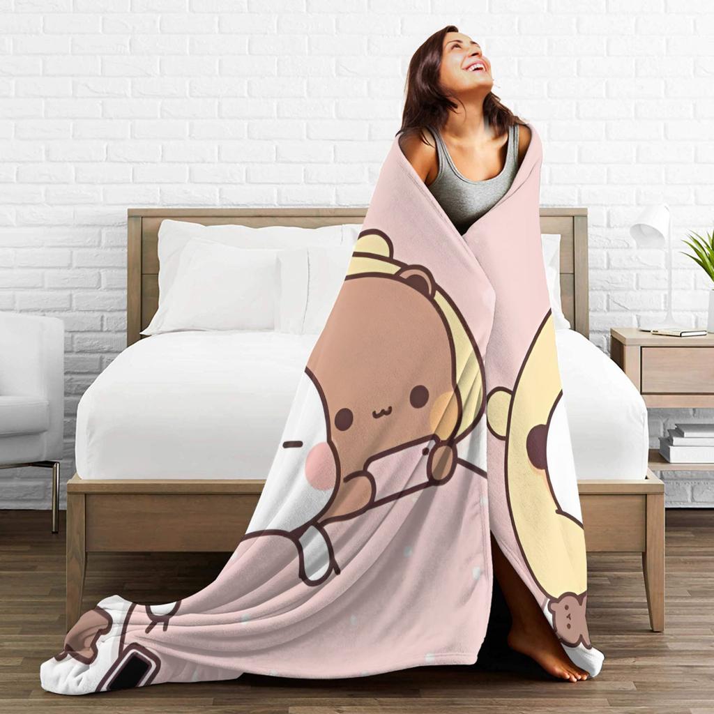 Bubu and Dudu Blanket Velvet Panda And Brownie Bear Couple Warm Throw Blanket for Bedding Couch Bed Rug