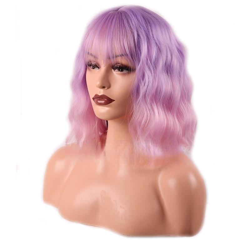 MISS WIG Kurzwellige Damen-Perücke mit Pony, schwarze Kunstfaser-Perücke für den täglichen Gebrauch