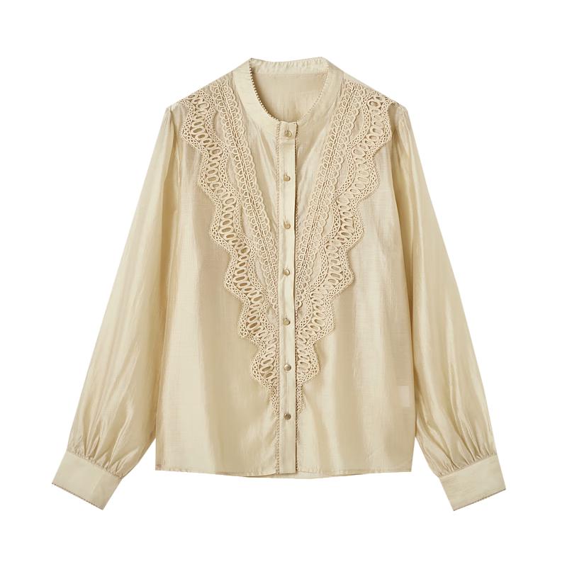 Demana (DME) Women s Lyocell Organza Lace Trim Blouse S