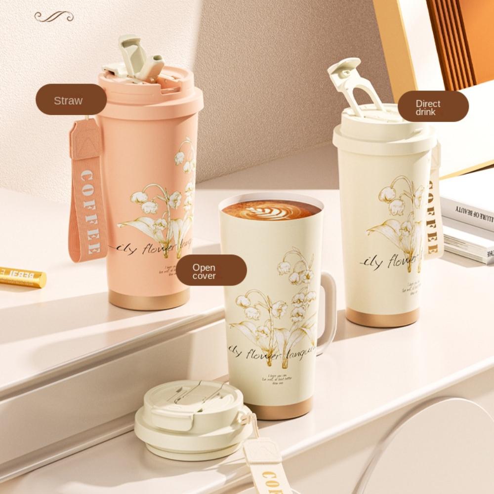 Stainless Steel Water Bottle Orchid Coffee Mug Portable Insulated Cup  Home Office
