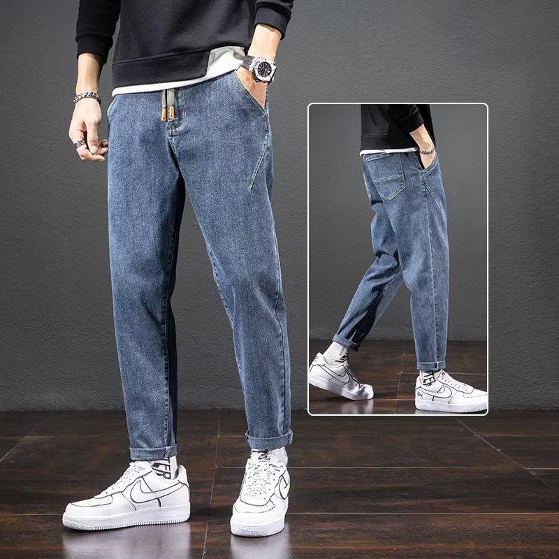 

Мужские джинсы-шаровары с эластичной резинкой на талии: Стройный, стильный и модный на весну, осень и зиму XL светло-синий