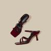 Fashion New Wine Red High Heels Sandals for Women Square Toe Bowtie Decor Summer Outdoor Slippers Woman Thin Heeled Party Wedding Shoes