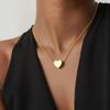 Glossy Peach Heart Pendant Necklace: Niche Design In 18K Gold-Plated Stainless Steel with Simple Clavicle Chain.