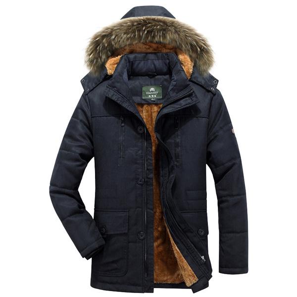 Giacca invernale da uomo Casual Parka imbottito in cotone imbottito lungo Cappotto con cappuccio caldo con soprabito di pelliccia