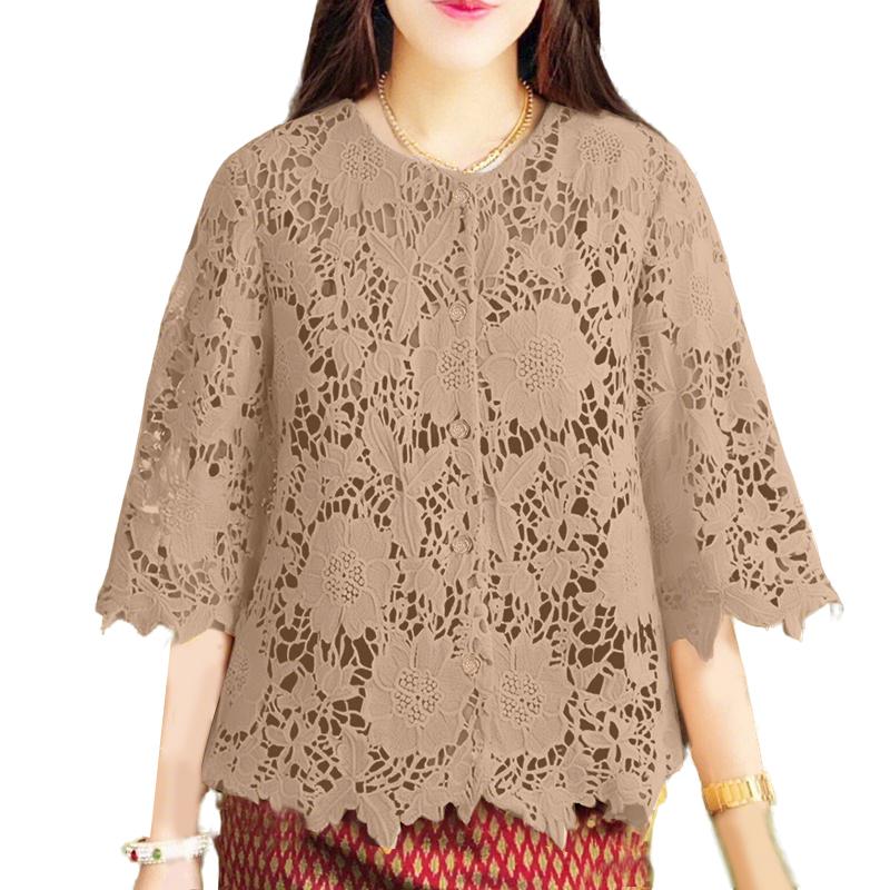 ZANZEA Womens Casual 3/4 Sleeve Lace Crochet Patchwork Loose Blouse