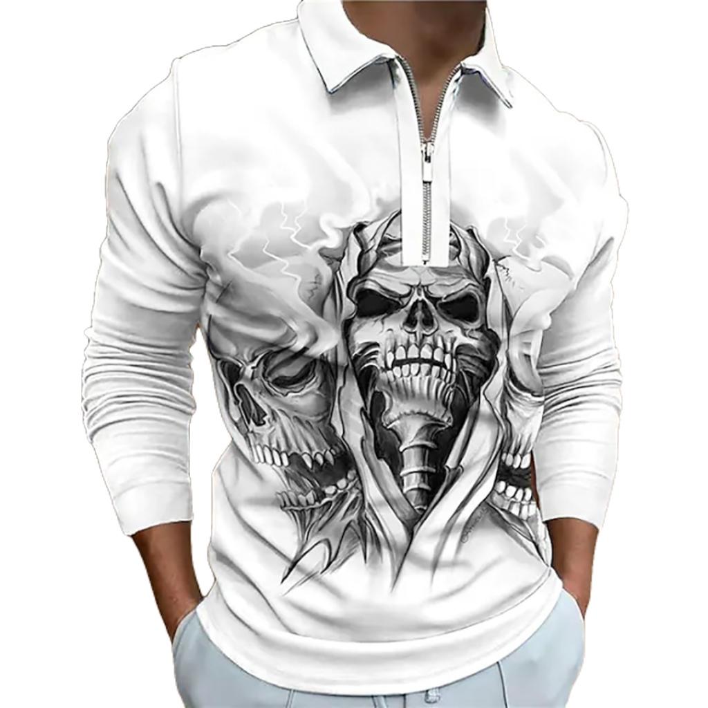 

Ранняя осенняя мужская повседневная 3D-рубашка-поло с застежкой-молнией и длинными рукавами, модная мужская рубашка-поло высокого класса в стиле ретро.