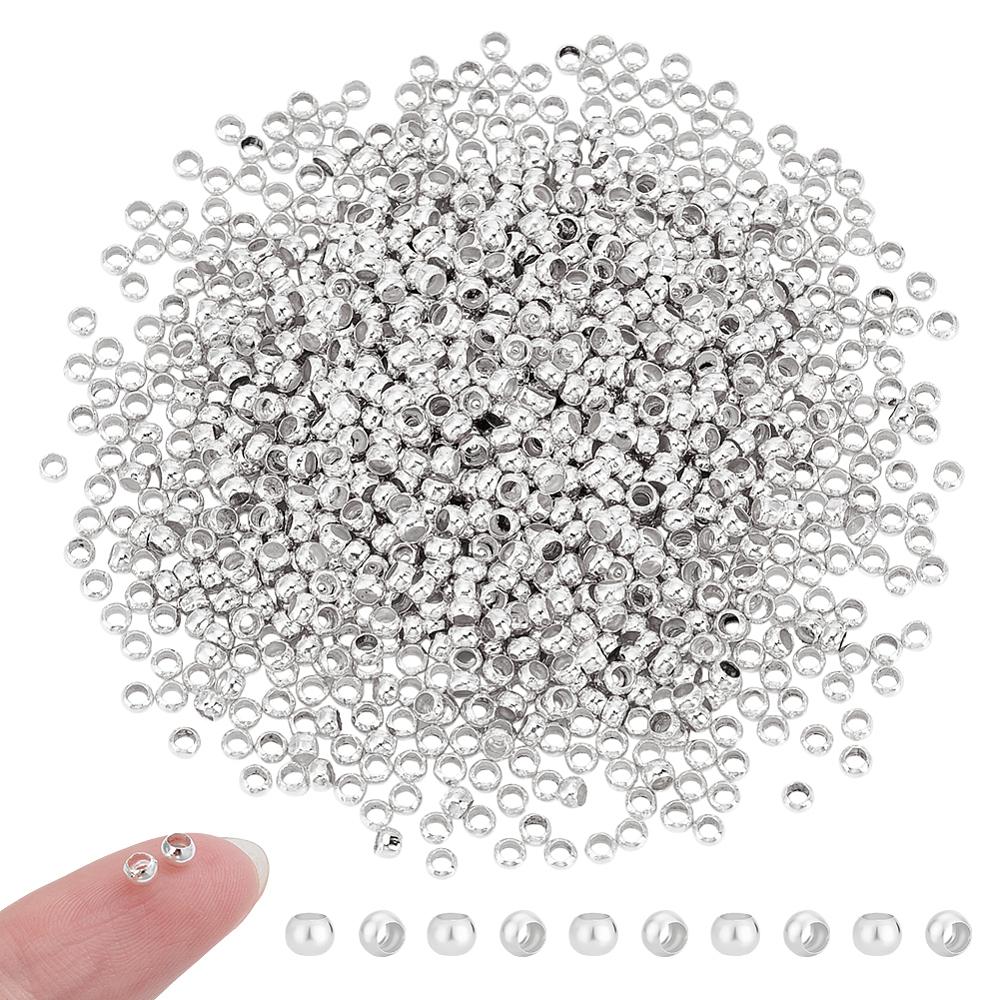 1000Pcs Brass Crimp Beads, Rondelle, Silver, 2x3mm, Hole: 2mm