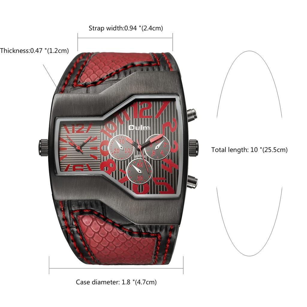 Men's wristwatch, leather band, Japanese quartz movement, dual time, sports watch, waterproof, fashion accessory.