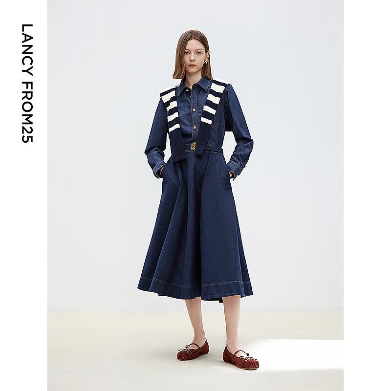 Lanzis Retro High-Waist A-Line Denim Skirt