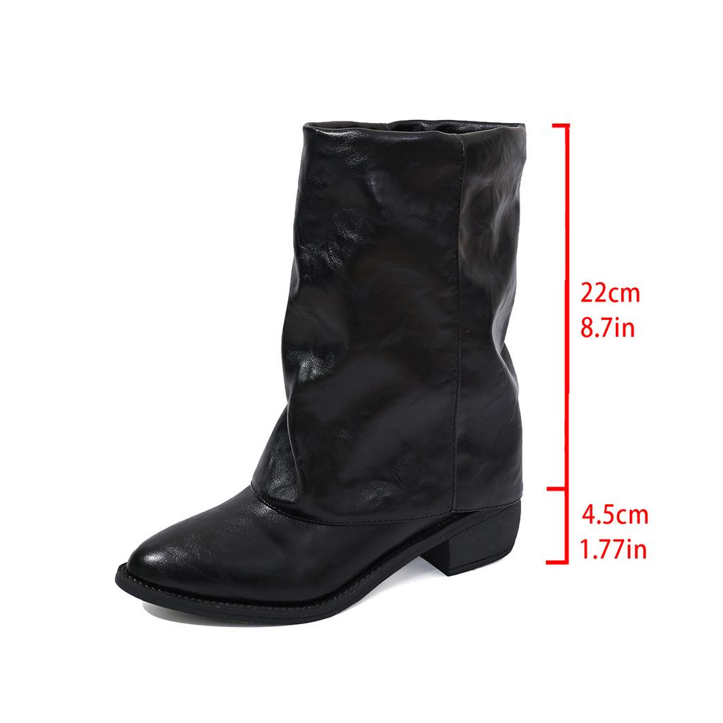Fashion Retro Pointed Toe Mid Heel Fashion Boots for Women Autumn 2025 New British Style Mid-Calf Boots PU Leather Slip On Botas Mujer