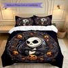 3pcs Halloween Jack Sally Skull Duvet Cover Set for Dorm Room Guest Room Decor, Soft Breathable, Not Comforter Set
