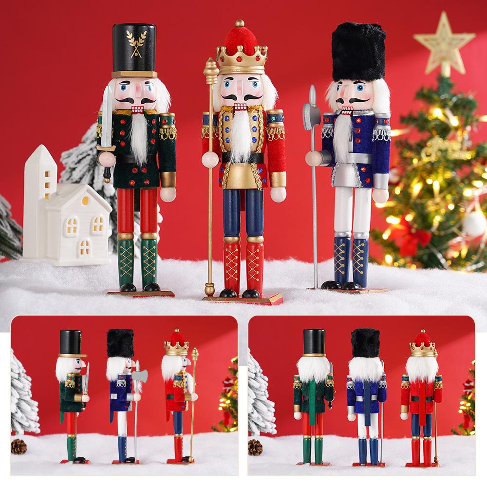 30cm Christmas Nutcracker Wooden Nutcracker Ornament Soldier Figure Handcraft Doll Toy Home Office Desktop Xmas Decoration Gift