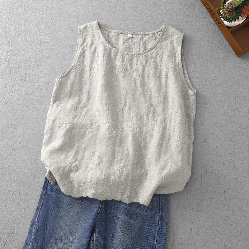 Women's Artistic Retro Embroidered Cotton-Linen Vest, Summer 2025