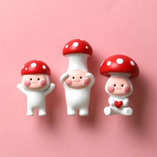 3D Red Mushroom Refrigerator Sticker Standing Sitting Hug Cartoon Refrigerator Decorative Magnetic Sticker Resin Gift