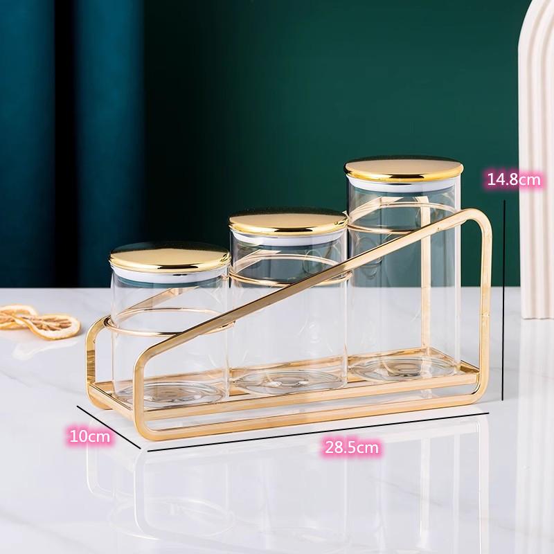 Food Storage Container, Glass Sealed Jar with Lid, Kitchen Storage Bottle, Household Moisture-proof Tea Can, Metal Rack