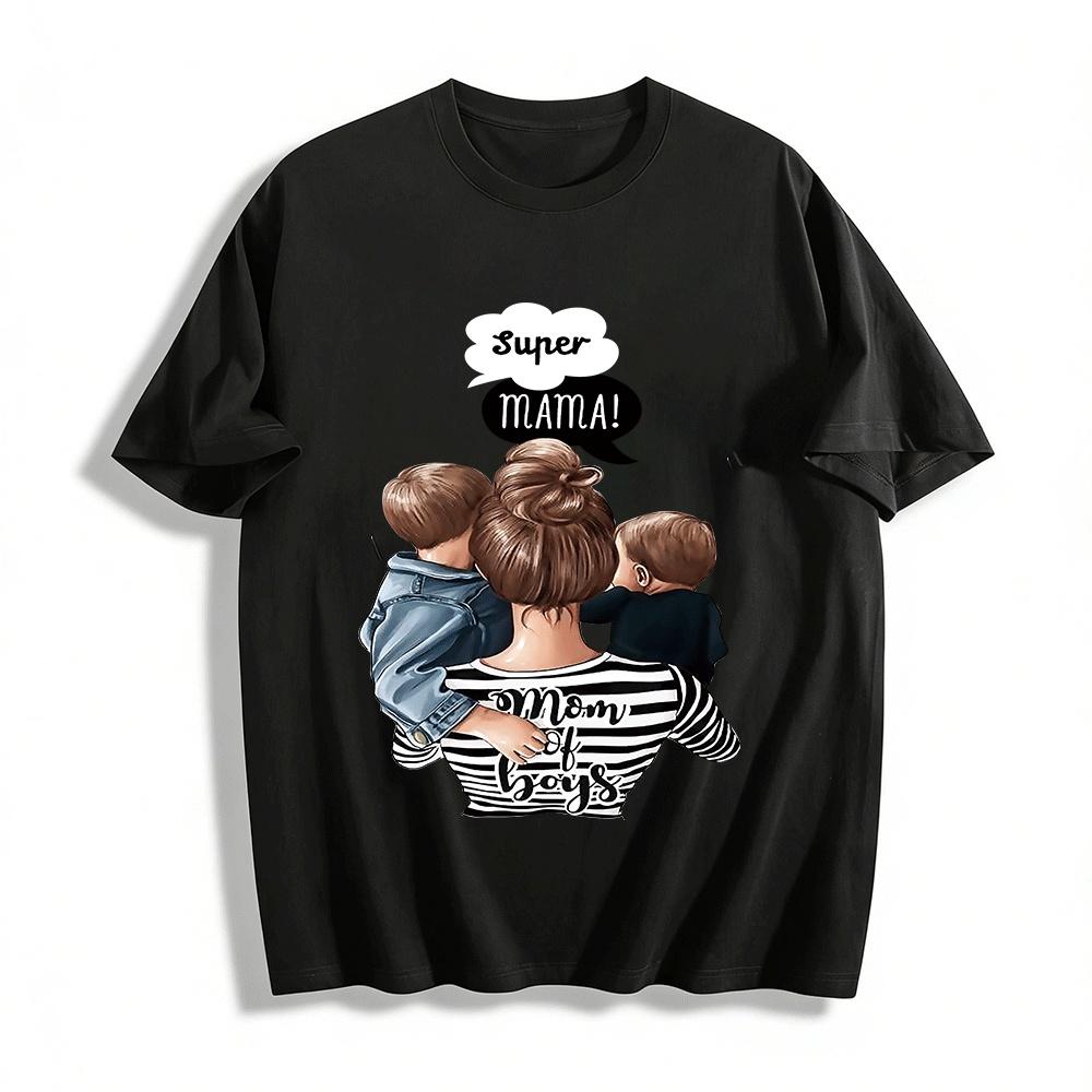 

Super Mom Of Boys Print Casual Top For Loving Mothers Pure cotton T-shirt XXS