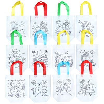 5 Sacs à Colorier DIY avec Marqueurs Fête d'Art du Carnaval Sacs Cadeaux pour Enfants Mini Sacs de Rangement Shopping en Tissu Non-Tissé Écologique