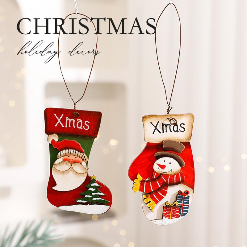 Christmas Hanging Tree Wooden Ornaments Featuring Santa Snowman Cheer Holiday