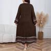 Plus Size Brown Ethnic Style Round Neck Long Sleeve Knit Dress for Women, Spring & Autumn