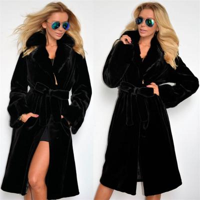 Winter Korean Stytle Chic Fashion Belt Lapel Without Buttons Long Warm Fluffy Faux Fur CoatWomen Thicken Warm Long Sleeve Coat