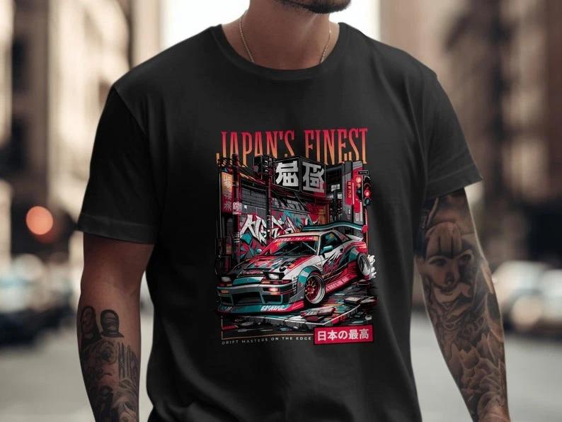 JDM Car Drift T-Shirt, Japanese Automotive Graphic Cotton T-shirt M