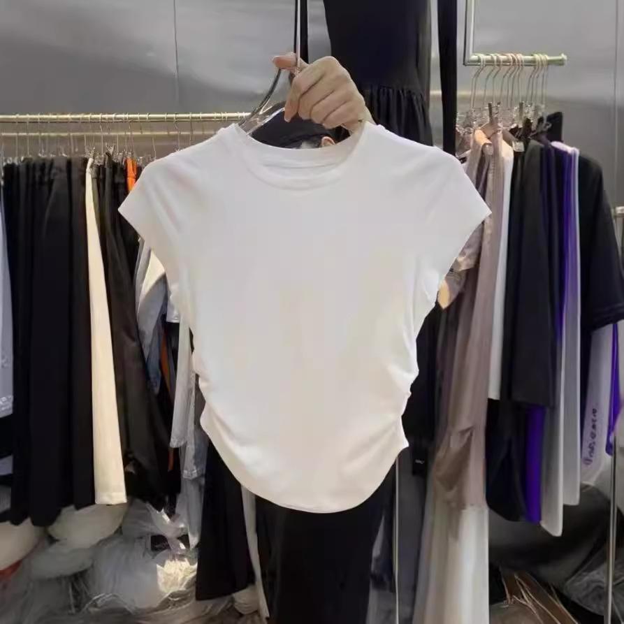 Hot Girl Pure Desire Slim Fit Waist-Cinching Short Sleeve T-Shirt - Women's Trendy Solid Color Summer Pullover