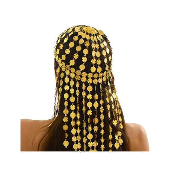 Metal Hair Accessory Retro Coin Tassel Design Headgear Retro Court Style Exaggerated Multi-Layered Golden Headpiece