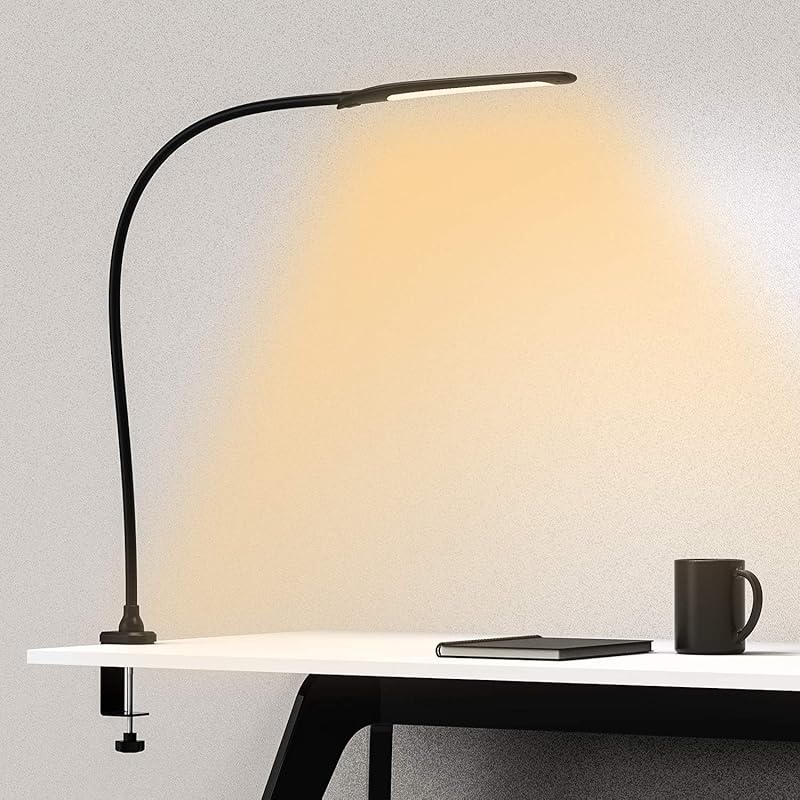 YOUKOYI Desk Lamp with Clamp, Swing Arm Lamp, Flexible Gooseneck Architect Table Lamp - Stepless Dimming, 3 Color Modes, Touch Control, 9W, 1050LUX